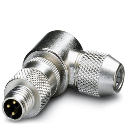 SACC-M 8MR-3CON-SH    Sensor/actuator connector, connector, angled, 3-pos., M8, shielded, solder connection, metal knurl, cable diameter max. 5 mm
