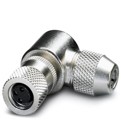 SACC-M 8FR-3CON-SH    Sensor/actuator connector, socket, angled, 3-pos., M8, shielded, solder connection, metal knurl, cable diameter max. 5 mm