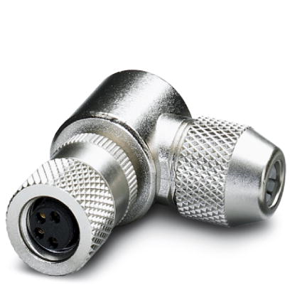 SACC-M 8FR-4CON-SH    Sensor/actuator connector, socket, angled, 4-pos., M8, shielded, solder connection, metal knurl, cable diameter max. 5 mm