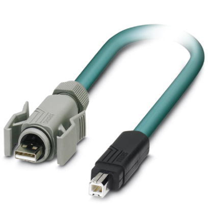 VS-04-2X2X26C7/7-67A/SDB/5,0    Assembled USB cable, shielded, color: RAL 5021 (water blue), PUR outer sheath, USB type A/IP67 on USB type B/standard,