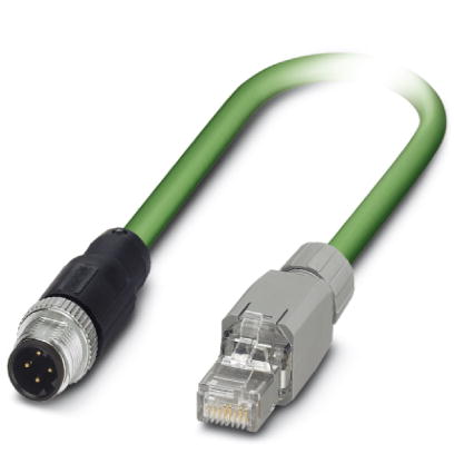 VS-M12MSD-RJ45QX-933/ 5,0 IFM    Assembled PROFINET cable, type B, CAT5e, shielded, star quad, AWG 22 stranded (7-wire), RAL 6018 (yellow-green), M12