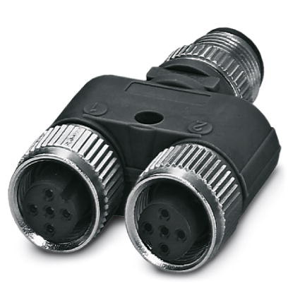 SAC-3P-M12Y/2XM12FS B PE S21BK    Y-distributor, 3-pos. +PE, straight connector M12 on 2 x straight socket M12, inner gauge of 21 mm