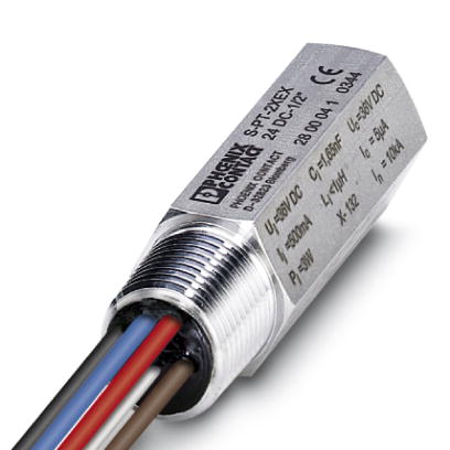 S-PT-2XEX-24DC-1/2"    Two-level surge protection for two floating signal circuits in screw-on module with IP67 degree of protection for sensor heads,