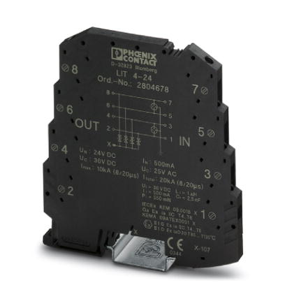 LIT 4-24    Surge protection in one-piece 6.2 mm wide DIN rail module for four floating signal wires.