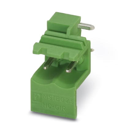 MSTBO 2,5/ 2-G1R    Header, Nominal current: 12 A, Nom. voltage: 250 V, Pitch: 5 mm, Number of positions: 2, Color: green, Assembly: Soldering