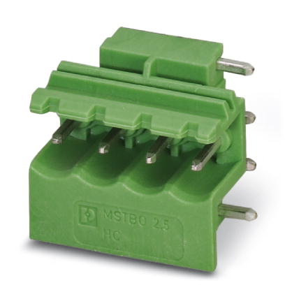 MSTBO 2,5/ 4-G1R    Header, Nominal current: 12 A, Nom. voltage: 250 V, Pitch: 5 mm, Number of positions: 4, Color: green, Assembly: Soldering
