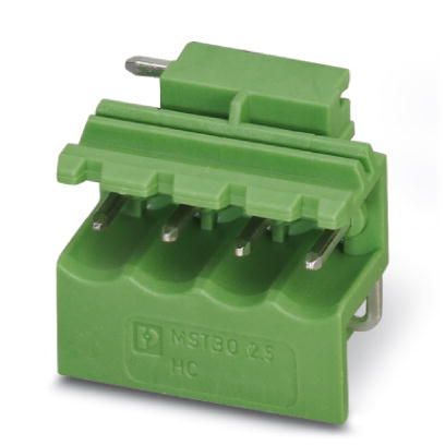 MSTBO 2,5/ 4-G1L    Header, Nominal current: 12 A, Nom. voltage: 250 V, Pitch: 5 mm, Number of positions: 4, Color: green, Assembly: Soldering