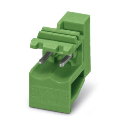 MSTBO 2,5/ 2-G1L    Header, Nominal current: 12 A, Nom. voltage: 250 V, Pitch: 5 mm, Number of positions: 2, Color: green, Assembly: Soldering