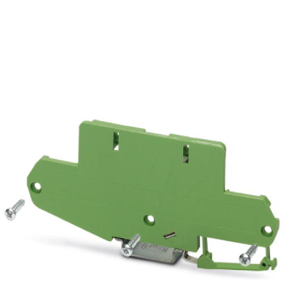 UM108 N-SEPEF/L-A73    Side element with foot, low-profile design, left, for 73 mm wide U-shaped cover, with PE contact to the DIN rail.