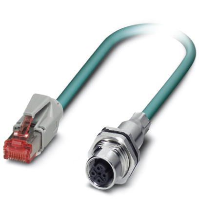 VS-M12FSBP-IP20-93E-LI/2,0    Assembled Ethernet cable, CAT5e, shielded, 2-pair, AWG 26 stranded (7-wire), RAL 5021 (water blue), M12 flush-type socke