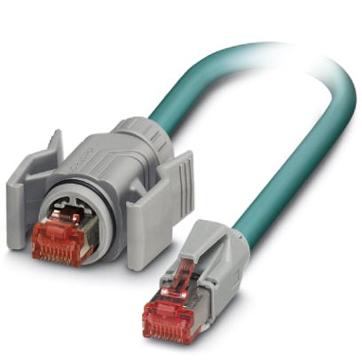 VS-IP67-IP20-94B-LI/5,0    Assembled Ethernet cable, CAT5e, shielded, 4-pair, AWG 26 stranded (7-wire), RAL 5021 (water blue), RJ45 plug/IP67, gray on