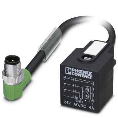 SAC-3P-MR/ 0,3-PUR/A-1L-Z SCO    Sensor/actuator cable, 3-pos, PUR halogen-free black, angled M12 SPEEDCON plug on valve connector type A, with 1 LED