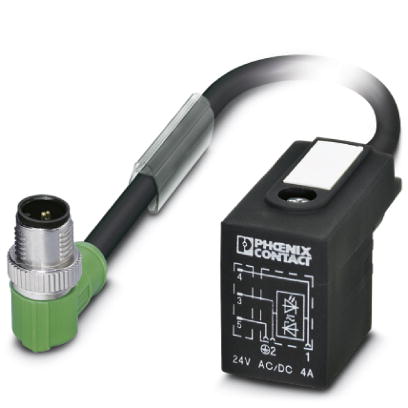 SAC-3P-MR/ 0,3-PUR/BI-1L-Z SCO    Sensor/actuator cable, 3-pos, PUR halogen-free black, angled M12 SPEEDCON plug on valve connector type BI, with 1 LE