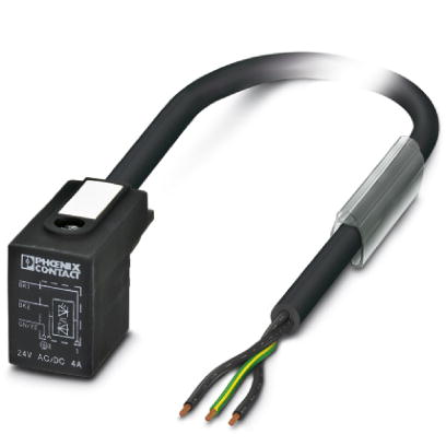 SAC-3P- 1,5-PUR/BI-1L-Z    Sensor/actuator cable, 3-pos, PUR halogen-free black, free conductor end on valve connector type BI, with one LED and Z-dio