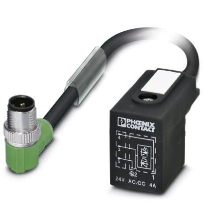 SAC-3P-MR/ 0,3-PUR/B-1L-Z SCO    Sensor/actuator cable, 3-pos, PUR halogen-free black, angled M12 SPEEDCON plug on valve connector type B, with 1 LED