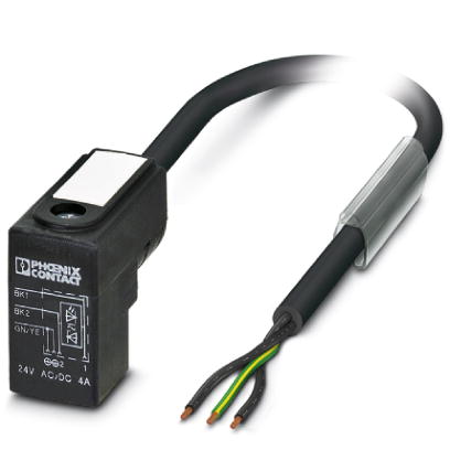 SAC-3P- 1,5-PUR/C-1L-Z    Sensor/actuator cable, 3-pos, PUR halogen-free black, free conductor end on valve connector type C, with one LED and Z-diode
