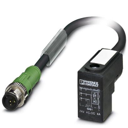 SAC-3P-MS/ 0,3-PUR/CI-1L-Z SCO    Sensor/actuator cable, 3-pos, PUR halogen-free black, straight M12 SPEEDCON plug on valve connector type CI, with 1