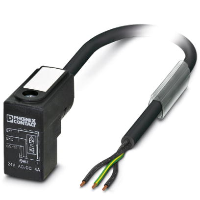 SAC-3P- 1,5-PUR/CI-1L-Z    Sensor/actuator cable, 3-pos, PUR halogen-free black, free conductor end on valve connector type CI, with one LED and Z-dio