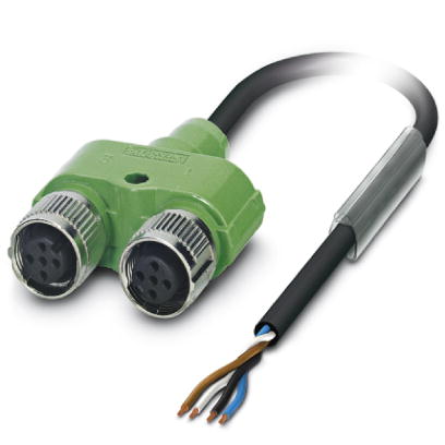 SAC-4PY- 1,5-PUR/2XF    Sensor/actuator cable, 4-pos., PUR halogen-free black, open conductor end on Y connector with 2 x M12 SPEEDCON socket, cable l