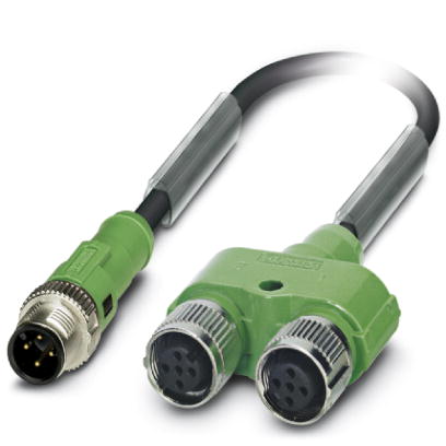 SAC-4PY-MS- 0,3-PUR/2XF    Sensor/actuator cable, 4-pos., PUR halogen-free black, straight M12 SPEEDCON plug on Y connector with 2 x M12 SPEEDCON sock