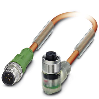 SAC-5P-M12MS/ 1,5-PUR/M12FR3LV    Sensor-/Aktor-Kabel, 5-polig, PUR strahlenvernetzt halogenfrei orange, gerader Stecker M12 auf gewinkelte Buchse M12