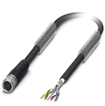 SAC-4P- 2,0-950/M 8FS    Bus system cable, INTERBUS, 4 pos., PUR halogen-free black, shielded, straight M8 socket, on free conductor end, cable length