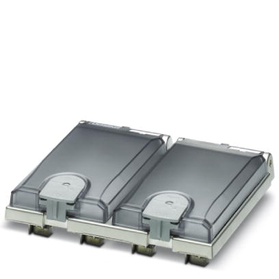 VS-SI-EB-EMV-2    Mounting frame, for two front plates or sockets, metal frame, matt nickel-plated, electrically conductive, transparent cover