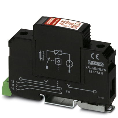 VAL-MS 350 VF/FM    Surge voltage arrester consisting of base element with remote indicator contact and protective plug with a connection in series wi