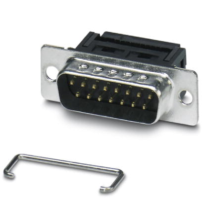 VS-15-ST-DSUB-FK    D-SUB contact insert, shell size 2, with 15 signal contacts, contact type pin, flat-ribbon cable connection, angled, fixing with a